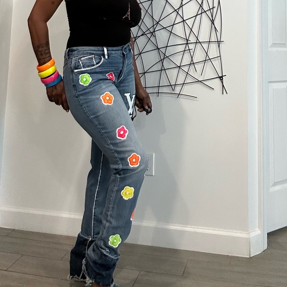 Chicos..Custom stacked Floral Embellished Jeans,All Products : American Fashion Style Bags On Sale